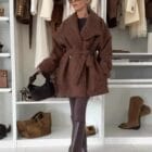 Μπουκλέ Παλτό με Μεγάλο Γιακά , Κουμπιά και Ζώνη - Αγκαλιά Ζεστασιάς - '' Bouclé Belle '' - LO