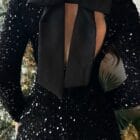 Φόρεμα , παγιέτα με Άνοιγμα Πλάτης , Σκίσιμο και Δέσιμο με Κορδέλα - Φως και Σιλουέτα - '' Lumière BackTie Gown '' - LO