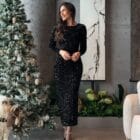 Φόρεμα , παγιέτα με Άνοιγμα Πλάτης , Σκίσιμο και Δέσιμο με Κορδέλα - Φως και Σιλουέτα - '' Lumière BackTie Gown '' - LO