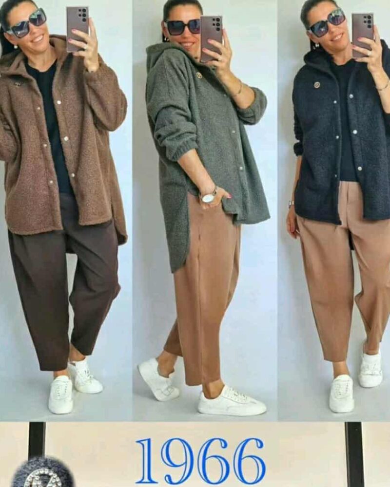 Χνουδωτή Αγκαλιά με Κομψές Λεπτομέρειες , Ασύμμετρο , Κουμπιά , Μικρή αγκράφα , Κουκούλα - "Soft Embrace of the Season" - AD