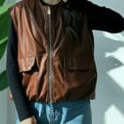 Δερμάτινο γιλέκο τύπου bomber , διακοσμητικές τσέπες , φερμουάρ - SELVE - AD