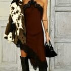 Lingerie Φόρεμα με Δαντέλα , Ασύμμετρο Τελείωμα και Τιράντες - GENAS - AD