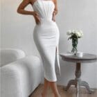 Εφαρμοστό Μίντι Φόρεμα με Άνοιγμα στο Πόδι & Πάνω μέρος τύπου κορσέ - '' Sculpted Grace '' - LO