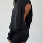 Μίνι φόρεμα , ανοιχτή πλάτη , λοξή λαιμόκοψη , μανίκια φαρδία με στενούς καρπούς - "Backless Stories" - LO