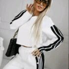 Σετ Φόρμας με Ρίγες & Κουμπιά , Μπλουζάκι cropped μήκος - "Side Stripe Energy" - LO