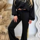 Σετ φόρμας με φούτερ τύπου bomber και παντελόνι σε Α γραμμή με κορδόνι - '' Athleisure Elegance '' - LO