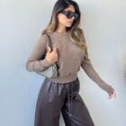 Ψηλόμεση Δερμάτινη Παντελόνα , Λάστιχο , κορδόνι - '' Power Elegance '' - LO