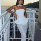 Το απόλυτο glam στράπλες μάξι Φόρεμα , γεωμετρικό σχέδιο , παγιέτες - “Luminous Desire” - LO