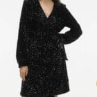 Φόρεμα όλο παγιέτα , μακρυμάνικο , σε κρουαζέ γραμμή με ζώνη στη μέση - Το κρουαζέ που μαγνητίζει - “Midnight Spark” - LO