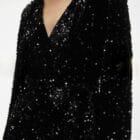 Φόρεμα όλο παγιέτα , μακρυμάνικο , σε κρουαζέ γραμμή με ζώνη στη μέση - Το κρουαζέ που μαγνητίζει - “Midnight Spark” - LO