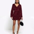 Φόρεμα όλο παγιέτα , μακρυμάνικο , σε κρουαζέ γραμμή με ζώνη στη μέση - Το κρουαζέ που μαγνητίζει - “Midnight Spark” - LO