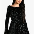 ολόσωμο σορτς με παγιέτες , μακρυμάνικο με ανοιχτή πλάτη - '' Shine bright, own the night '' - LO