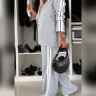 Γυναικείο Σετ Σακάκι & Παντελόνι με Λευκή Πλαϊνή Ρίγα - Side Line Chic Suit - LO