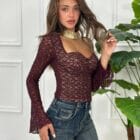 Ρομαντικό Δαντελένιο Τοπ με Καμπάνα Μανίκια - ''Lace Belle Top'' - LO