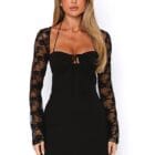 Μίνι φόρεμα με δαντελένια μανίκια & κορδόνια κορσέ στην πλάτη - Corset Lace Mini Dress - LO