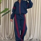 Γυναικεία σετ φόρμα με ζακέτα φερμουάρ και παντελόνι με λάστιχο – λοξές χρωματιστές ρίγες - “Athleisure Rainbow Stripes Set” - AD