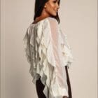 Γυναικείο πουκάμισο με βολάν σε μανίκια και σώμα, απλό V γιακάς – κομψό και θηλυκό - ''Volant V‑Neck Shirt'' - AD