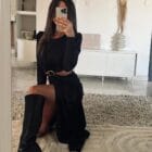 Γυναικείο Μίντι Φόρεμα με Στρογγυλή Λαιμόκοψη , Αγκράφα , Σούρα & Σκίσιμο στη Μία Πλευρά - ''Structured Grace Dress'' - LO