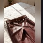 Δερμάτινο Παντελόνι με Μπροστινή Ραφή ,Τσέπες & Ζώνη - ''Leather Line Belted Pants'' - AD