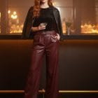 Δερμάτινο Παντελόνι με Μπροστινή Ραφή ,Τσέπες & Ζώνη - ''Leather Line Belted Pants'' - AD