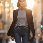 Μπλούζα Ζιβάγκο με Στρας σε Λαιμό & Μανσέτες , Μαλακό πλεκτό , ελαστικό - ''Turtleneck Top with Rhinestone Neck & Cuffs'' - AD