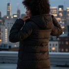 Μακρύ μπουφάν με κουκούλα , Φερμουάρ & τσέπες , γεμάτο στρας για λάμψη σε κάθε βήμα . - "Crystal Hooded Longline Jacket" - AD