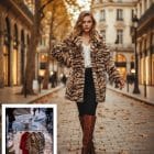 Κομψή οικολογική γούνα με γιακά και μαύρα κουμπιά , φόδρα - ''Noir Chic'' - AD