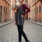 Μπλούζα PLUS SIZE με Ανοιχτούς Ώμους & Cut-Out Σχέδιο , Δερματίνη , λευκή λωρίδα sporty chic vibe – ” “Leather Accent” – HO