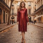 Φόρεμα Παγιέτα με Λαιμόκοψη Χαμόγελο , Μακριά Μανίκια & Άνοιγμα με Δέσιμο στην πλάτη - ''Shimmer Bow Cut‑Out Dress'' - AD