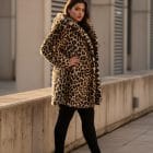 PLUS SIZE Λεοπάρ Γούνα Με Φόδρα , Κουκούλα & Μεγάλες Τσέπες - "Leopard Cozy Plus Coat'' - HO