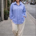 Plus Size Κλασική γαλάζια ριγέ πουκαμίσα με διαχρονικό στυλ - ''Blue Stripe Classic Shirt'' - HO